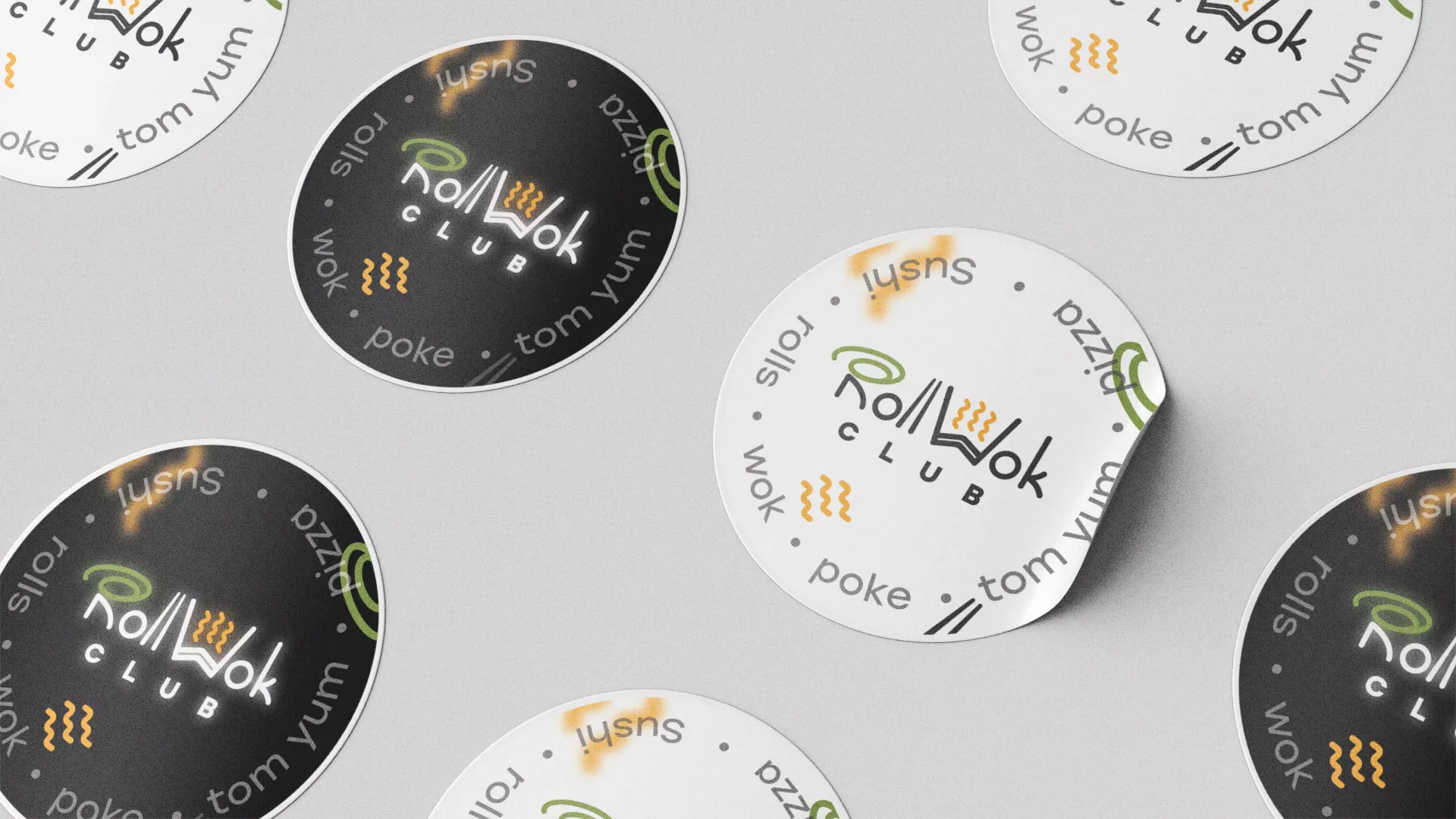 Разработка наклеек для суши-бара «Roll Wok Club» в Струнино